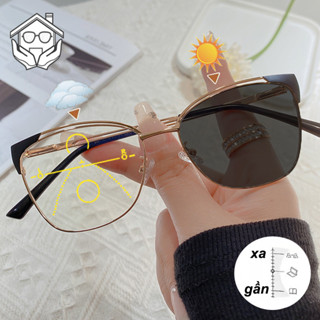 kính lão đa tròng gọng kính mắt mèo đổi màu khi ra nắng Có thể nhìn gần và xa +1.0 +1.5 +2.0 +2.5 +3.0 +4.0 Kính Viễn Thị Cao Cấp Ống kính chuyển sang màu xám