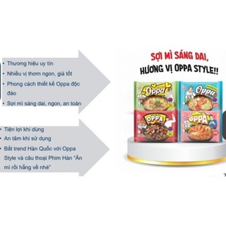 Mì ăn liền Oppa gói 65 g, mì úp ăn liền ottogi oppa, mì úp oppa tôm chua cay, mì oppa bò hầm hảo hạng