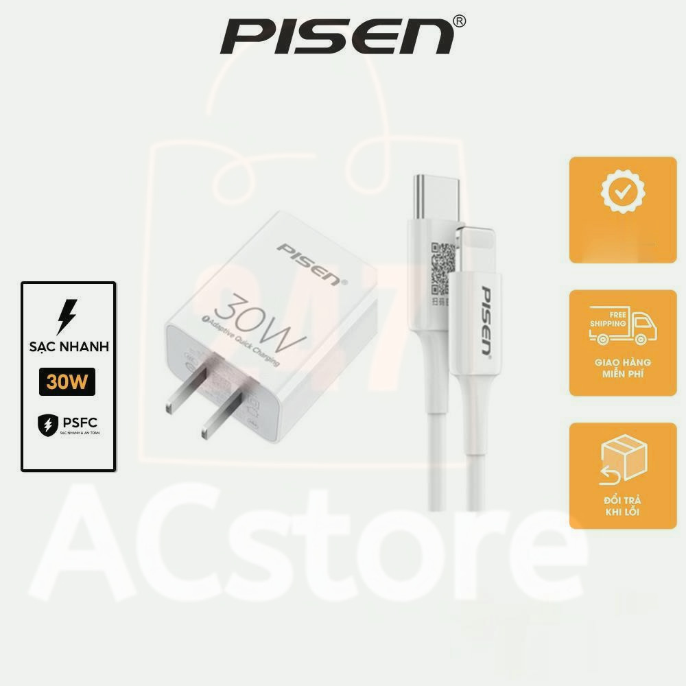 Combo - Củ sạc PISEN 20W 30W / BaseusGaN5 20w Mini USB C hỗ trợ sạc nhanh Type C PD cho  15 14 12ro 