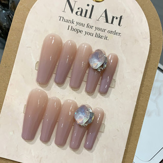 Đùi Lông Thô  Handmade Mặc Móng Tay Hình Bầu Dục Kim Cương Lớn Chuyển Đổi Miếng Dán Móng Tay Đeo Đầu Móng Tay