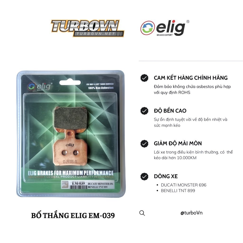 Bố thắng Elig EM-039 cho heo BREMBO 2 PIS đối xứng