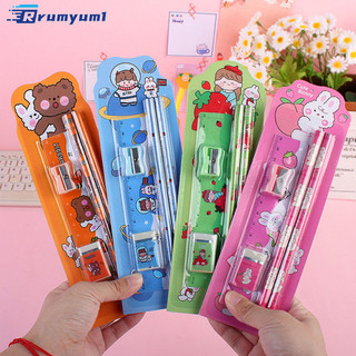Còn hàng! 5 Cái / bộ Hoạt Hình Dễ Thương Bút Chì Bộ Bút Chì Mài Thước Tẩy Bút Chì Trẻ Em Đồ Dùng Học Tập Bộ Quà Tặng