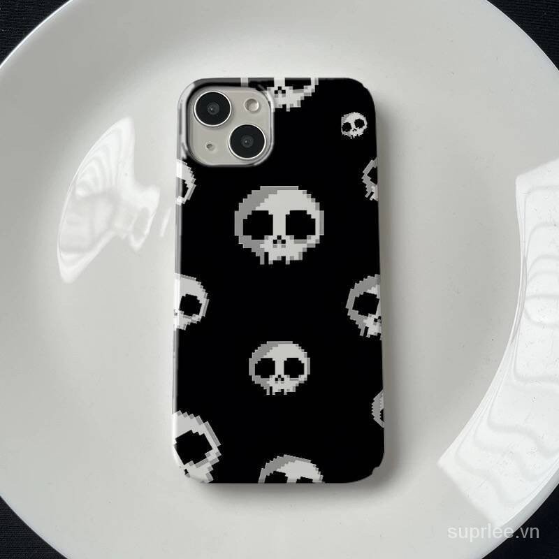 Art Niche Black White Skull iPhone Phone Case Thích hợp cho iPhone 13 14 Pro Max 15 Hard Case Plus X