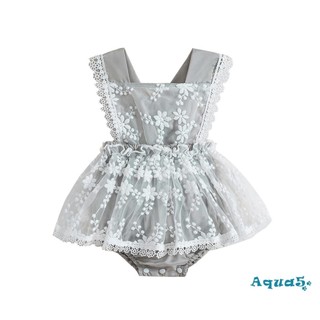 Aqua-baby Girl Romper Đầm Ren Dễ Thương Viền Hoa Cổ Vuông Không Tay Lưới Viền Tập Đi Áo liền quần Cho Mùa Hè