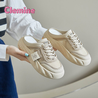 Giày nhỏ màu trắng đế dày bên ngoài để mặc dép lười không gót đầu bánh nửa dép