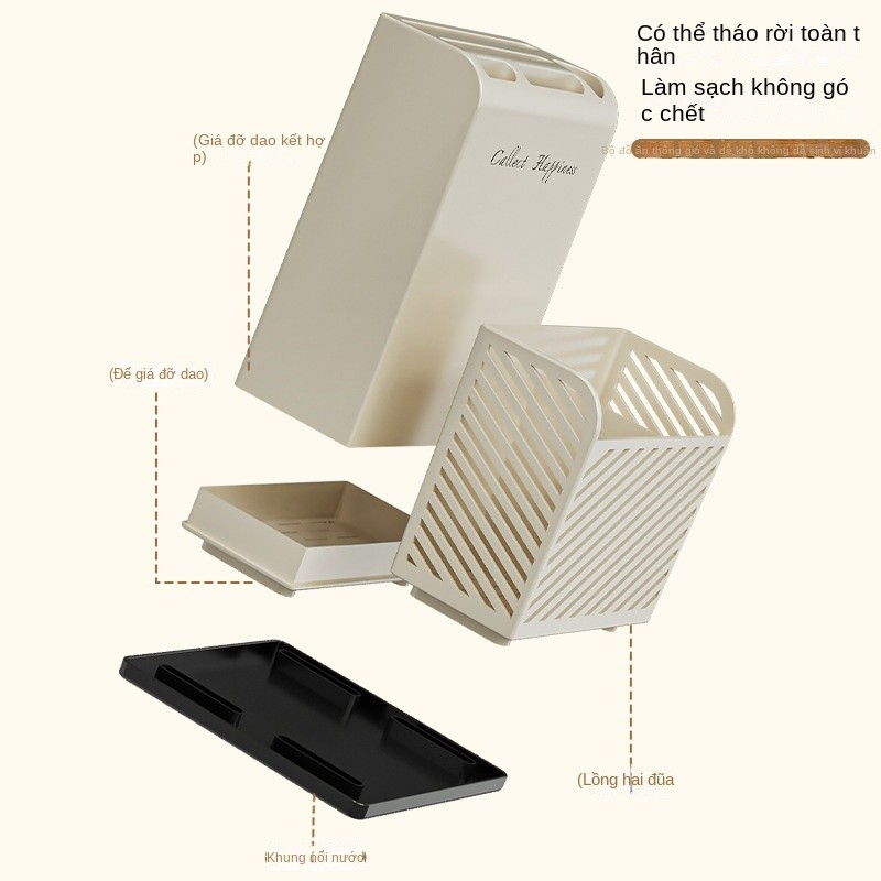 Giá đựng dao tích hợp giá đựng thớt màu trắng cho nhà bếp Hộp đựng đũa muỗng, ống đựng đũa, hộp đựng dao kéo nhà bếp