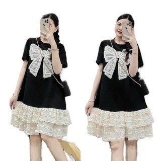 Váy suông đầm bầu MAMADRESS thiết kế có NƠ TO ĐUÔI CÁ CHÂN REN xinh xắn mềm mại thấm hút mồ hôi V227
