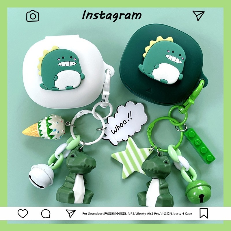 For Anker Soundcore P40i Case Cartoon Dinosaur Keychain Pendant Anker Soundcore R50i/P25i Protective