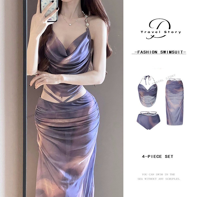 Đồ Bơi Nữ Gợi Cảm Váy Dài Bikini Ba Mảnh Phong Cách Hàn Quốc Thời Trang Đi Biển Kỳ Nghỉ Du Lịch Bộ Bikini | BigBuy360 - bigbuy360.vn