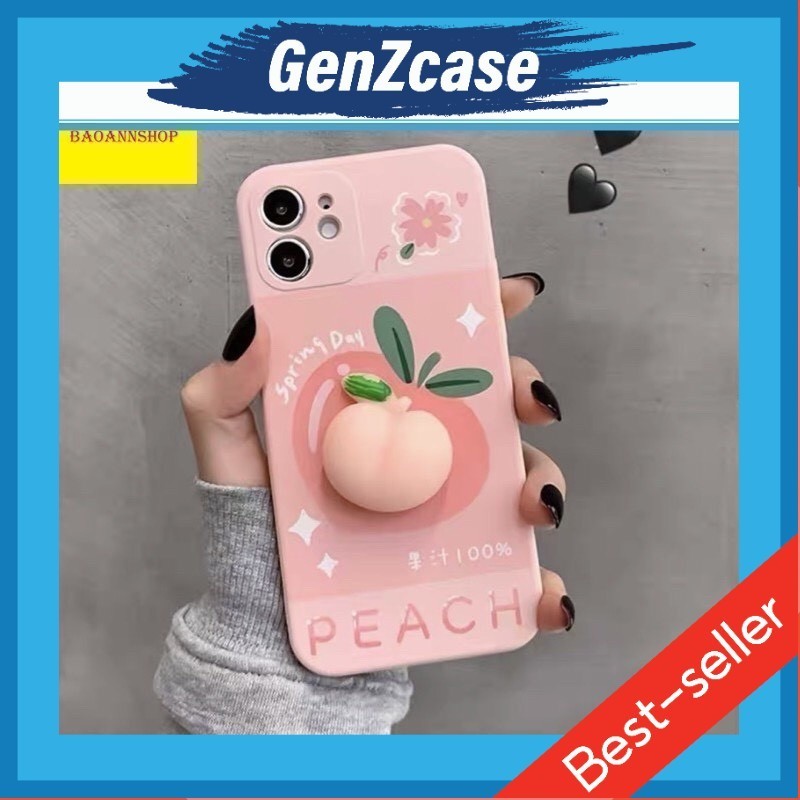 Ốp lưng iphone hình trái đào gắn mochi D05 dẻo cạnh vuông cho ip 7plus/8plus/x/xs/xsmax/11/12/13/pro