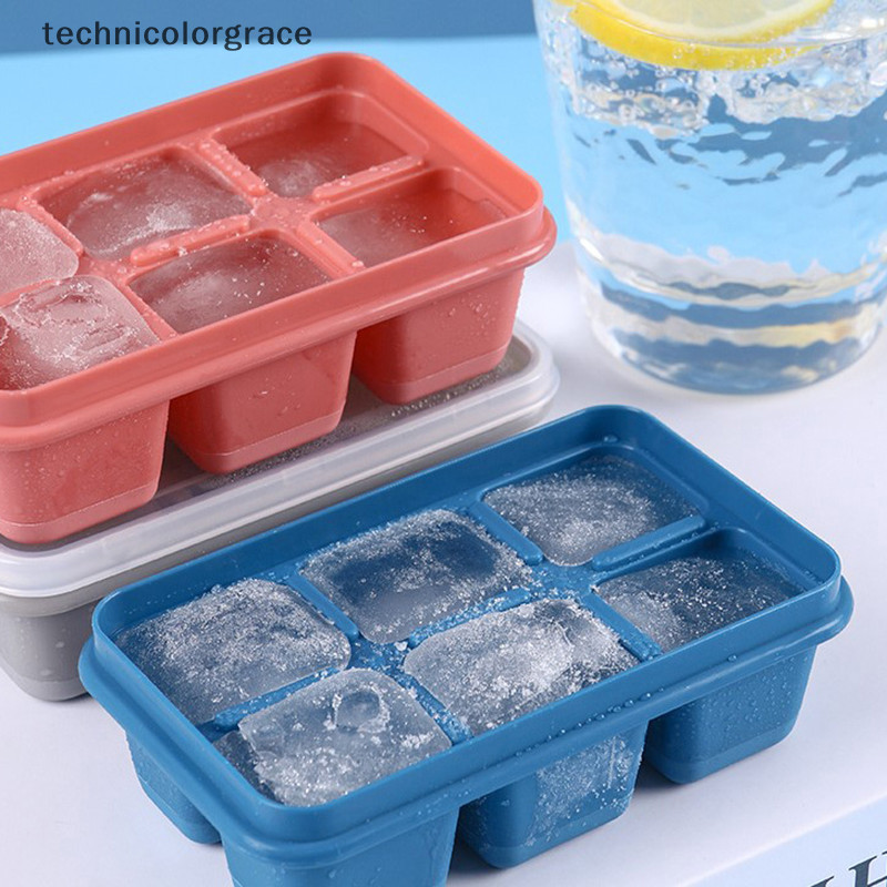 Technicolorgrace Khuôn Làm Đá Silicon Có Nắp DIY 6 Lưới Đáy Mềm ce Cube Khuôn Vuông Trái Cây Đá Viên Khay Nhà Bếp Thanh Dụng Cụ Acces TGE