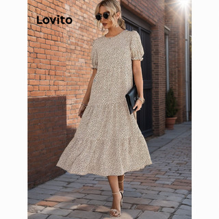 Đầm Lovito xếp nếp xếp tầng họa tiết hoa nhí phong cách thường ngày dành cho nữ LNL56186