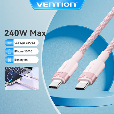 Vention USB 2.0 Type-C Nam sang Type-C 5A Cáp Hợp Kim Nhôm Loại 240W Cho Điện Thoại Macbook samsung
