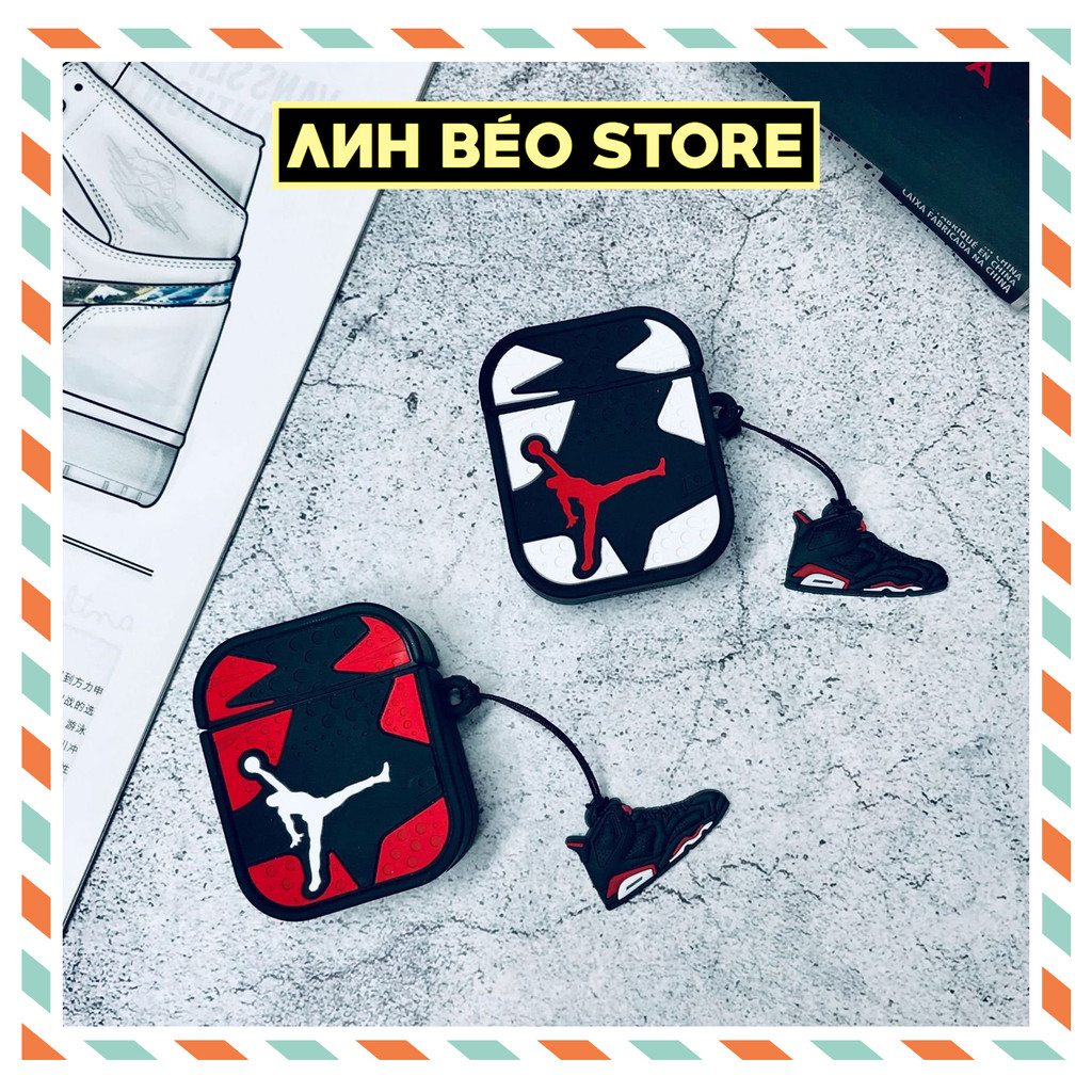 Vỏ ốp Airpod 2 3 4 Pro Pro2 Hộp Jordan kèm móc khóa cao cấp, Case Airpods Jordan - ANH BÉO Store
