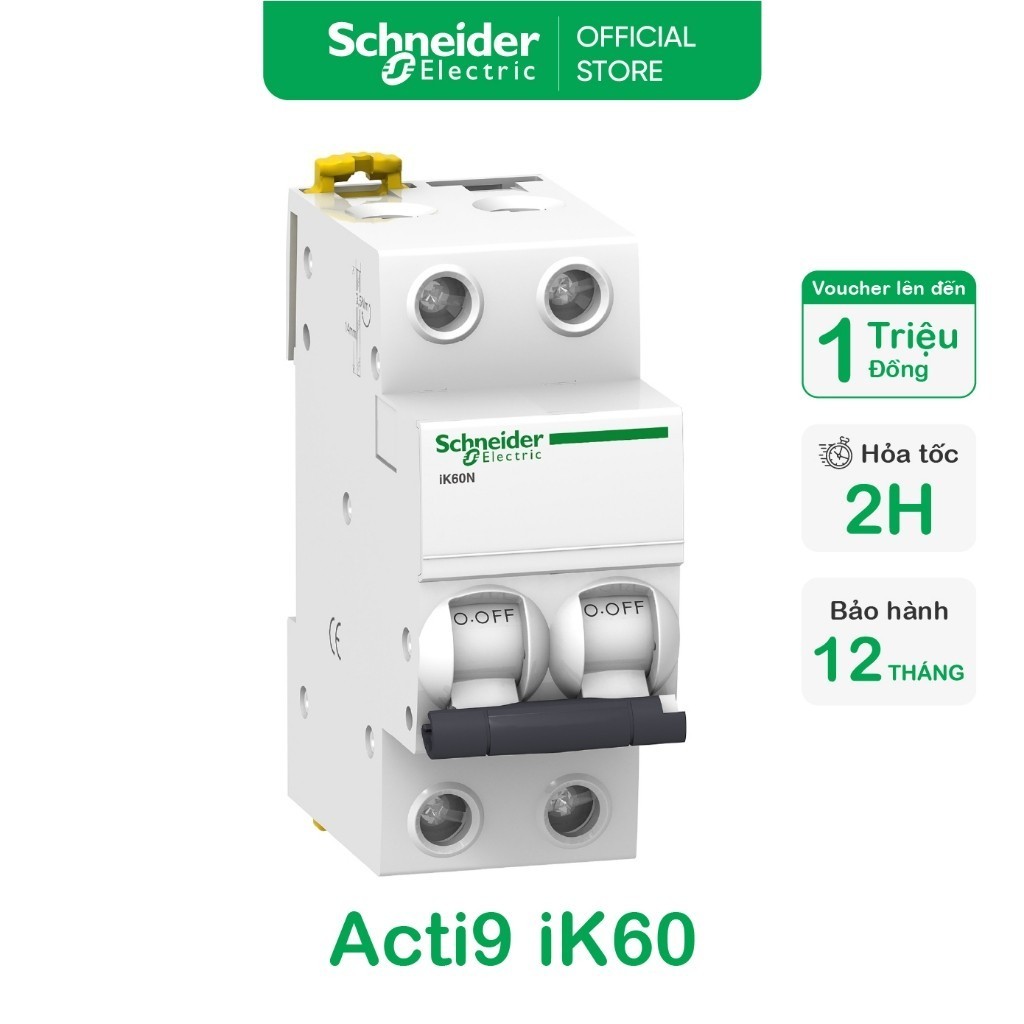 Aptomat bảo vệ an toàn 2P Schneider iK60N 6-32A A9K27206 A9K27210 A9K27216 A9K27220 A9K27225 A9K2723