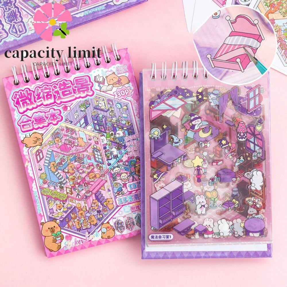 Bộ cảnh dán 3D giới hạn năng lực, Sách dán phong cảnh hoạt hình DIY, Thư giãn dễ thương 10 trong 1 C