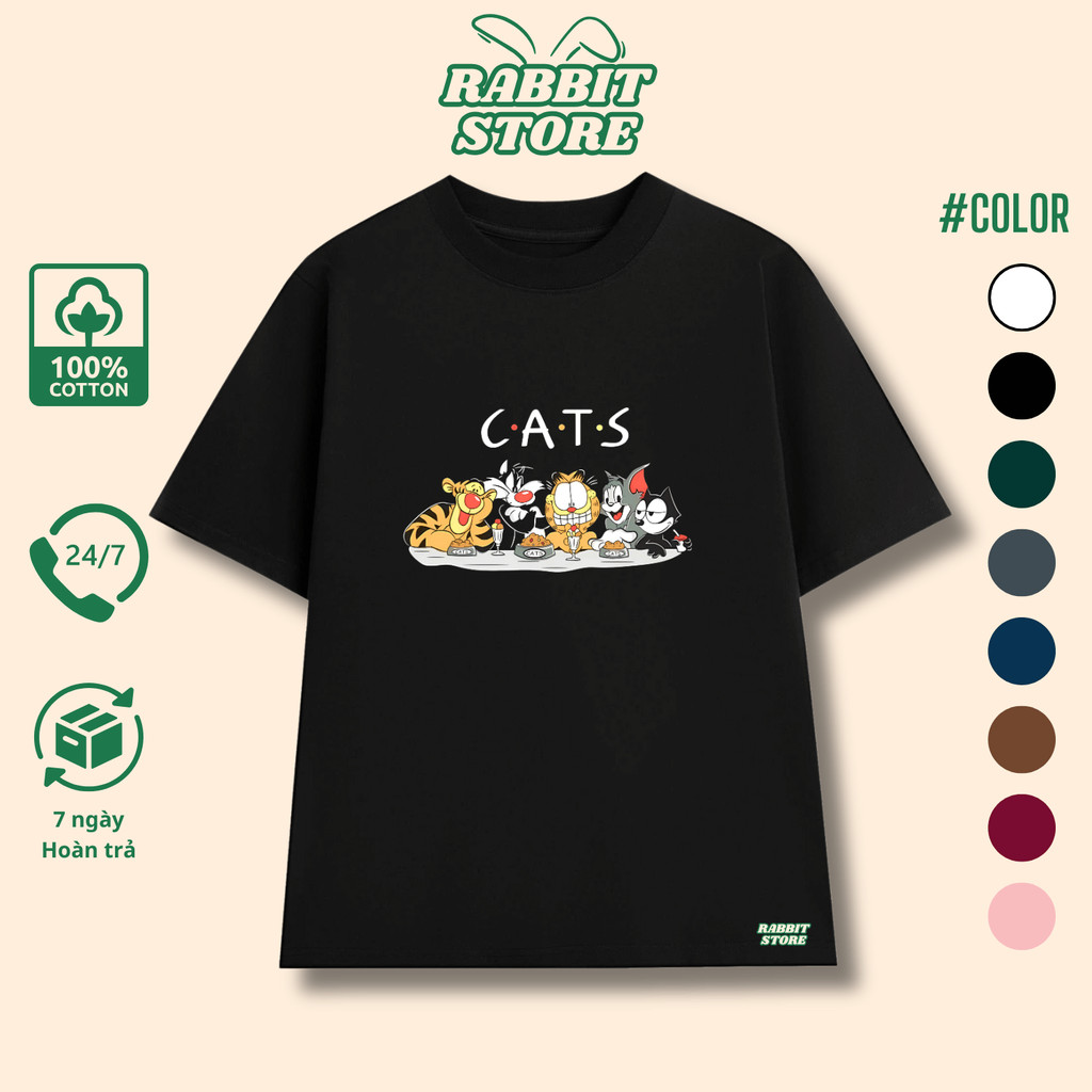 Áo Thun in hình The CATS Oversize unisex, cotton 2 Chiều, định lượng 250gsm Local Brand RABBIT STORE
