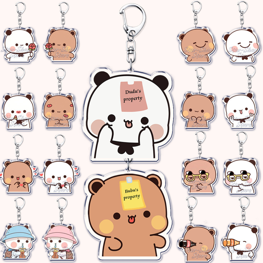 Móc Khoá, Mô Hình Standee Couple Bubu Dudu Rose Panda Chibi Cute Trang Trí Bàn Học, Làm Việc