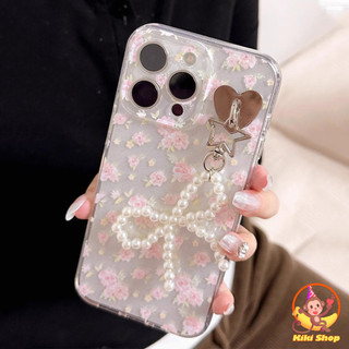 Ốp điện thoại mặt dây chuyền ngọc trai hoa hồng nữ tính cho IPhone 11 15 14 Pro Max 12 13Promax XS XR 7 8Plus Bảo vệ ống kính Vỏ điện thoại mềm
