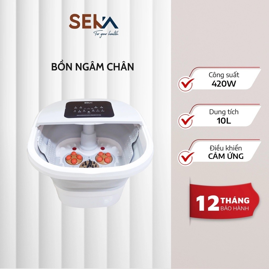 Bồn Ngâm Chân Massage Seka SK195 gấp gọn con lăn tự động, màn hình cảm