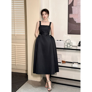 Thanh Lịch Hepburn Phong Cách Váy Dài Mùa Hè 2024 Phong Cách Mới Nữ Phong Cách Pháp Cổ Vuông Eo Eo Lớn Xoay Sling Dress 9799