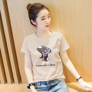 Ngắn Tay Nữ Mùa Hè Bán Chạy Cổ Tròn Bạc Hà Mambo Áo Thun ins Phong Cách Rời Nửa Tay