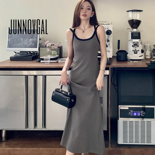 JUNNOVGAL Nữ Midi Đầm Mùa Xuân Thời Trang Phong Cách Mới Màu Trơn Lưng Dây Không Tay