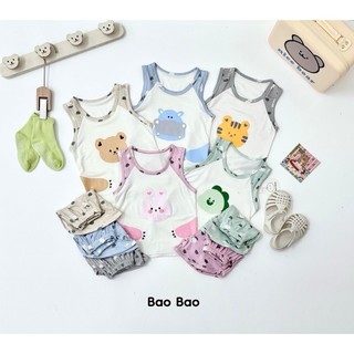 (Bl8) Bộ quần áo ba lỗ chất liệu petit mềm mát cho bé trai, bé gái