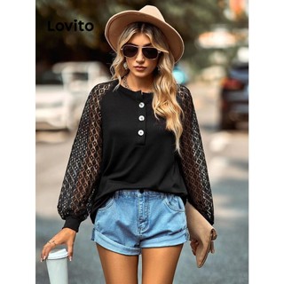 Áo kiểu Lovito màu trơn cài nút thời trang thường ngày cho nữ LNL59203