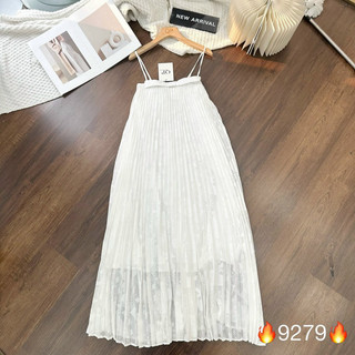 Váy maxi dập ly nơ vân CABOXIN