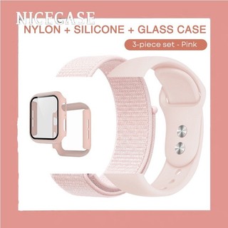  3 Gói Hộp Đựng Kính Newst + Dây Đeo Đồng Hồ Silicon Nylon Cho Apple Watch Band 42mm 46mm 49mm 45mm 41mm 38mm 42mm 44mm 40mm cho Iwatch Series 11 10 9 8 7 6 SE 5 4 3 Ultra 3 2 Band-Bao da 