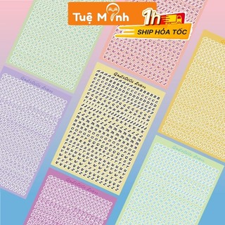 Sticker bảng chữ cái, kí tự nghiêng viết tay STI79 Miếng dán trang trí Alphabet viền trắng nhiều màu