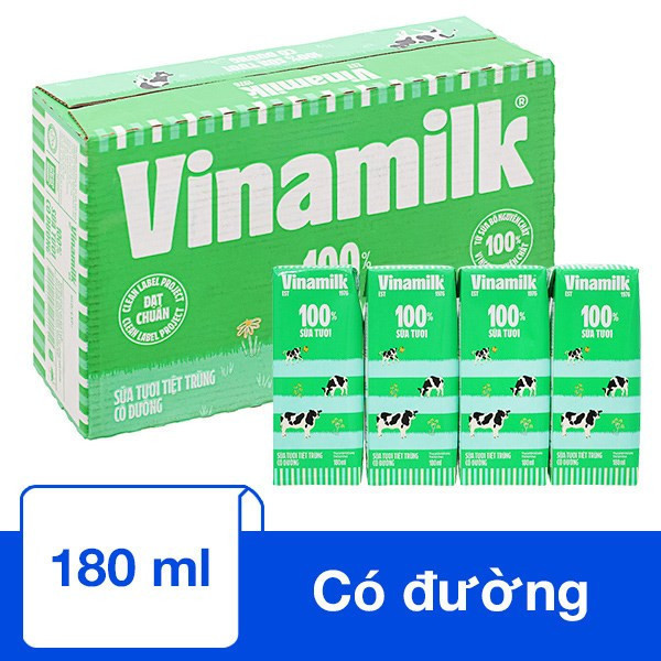 [Vinamilk] Thùng 48 Hộp Sữa Tươi Tiệt Trùng Vinamilk 100% Có Đường - 180ml/hộp