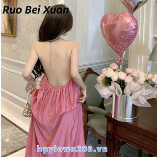 Váy treo màu trơn Ruo Bei Xuân dành cho nữ, váy dài đơn giản, giản dị, đẹp và khí quyển
