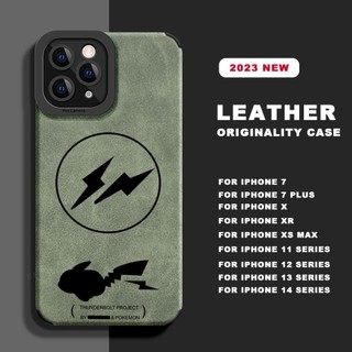 Ốp Điện Thoại Bằng Da Vintage Lightning Pikachu Sang Trọng Cho iPhone 15 11 12 13 14 Pro MAX Plus 11Pro X XR XS MAX 7 8 Plus SE 2020 15Pro Ốp Lưng Silicon Hoạt Hình Dễ Thương Mềm Chống Sốc