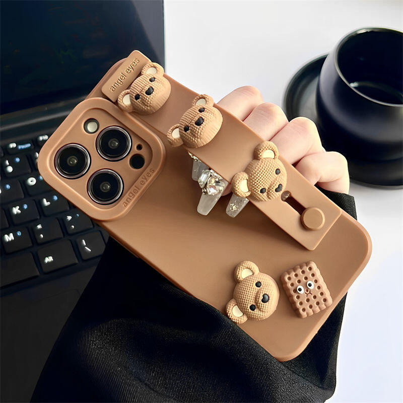 Ốp lưng IPhone hợp thời trang IPhone 7 Plus 8 Plus IPhone 11 Pro MAX IPhone 12 Pro MAX IPhone 12 13 14 15Pro MAX IPhone 14 15Pro IPhoneX XR XS MAX Vỏ dây đeo cổ tay đầu gấu hoạt hình