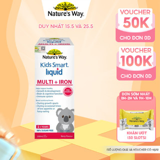 Siro Bổ Sung Sắt Và Multi Vitamin Cho Bé Nature's Way Kids Smart Liquid Multi + Iron Hỗ Trợ Tăng Đề Kháng Cho Bé 200ml