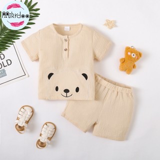 Bộ Quần Áo Cotton1-6 Tuổi Tập Đi Bé Trai Trẻ Em Bé Trai Quần Áo Bé Trai Tay Ngắn Gấu Dễ Thương Chữ T 2 Chiếc Mùa Hè Chirldren Bé Trai Trang Phục Thường Ngày Phù Hợp Với
