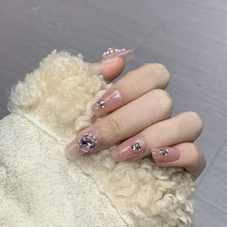 Handmade Mặc Móng Tay Đầu Móng Tay Đầu Móng Tay Móng Tay Miếng Dán Móng Tay Thời Trang Mặc Đầy Đủ Cá Tính Màu Hồng Dễ Thương