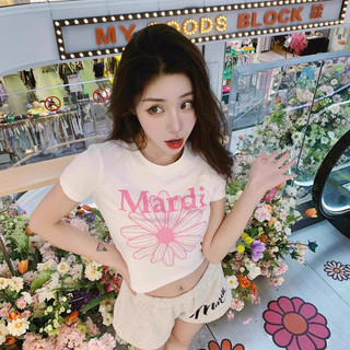 Áo coquette tay ngắn Áo thun baby tee Áo ôm body Áo Thun Nữ Tay Ngắn In Hình Hoa Cúc Hot Girl 2024 Mùa Hè Ngắn Slim-fit Slimmer Look Top