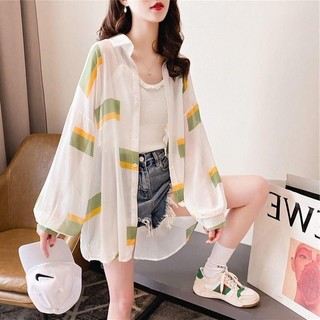 Loại quần áo chống nắng mới dành cho nữ, Quần áo mùa hè mỏng, Áo sơ mi dài tay dài vừa phải của người nổi tiếng trên Internet, Áo và áo khoác phong cách Hàn Quốc rộng rãi và đa năng