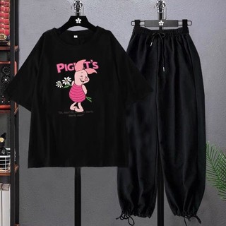 Sét áo phông Pig hồng + quần bom, Áo thun nam nữ, from rộng mặc thoải mái. DVGIT