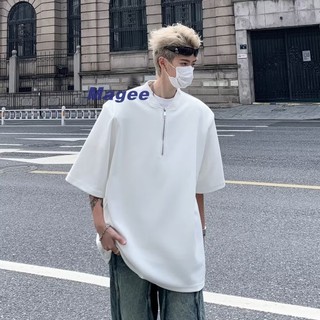 Magee Mới Áo Sơ Mi Nam Nhật Bản Retro Thường Ngày Sang Trọng Màu Trơn Nửa Dây Kéo Thiết Kế Rời Hip Hop Thanh Niên Cặp Đôi Thời Trang Cổ Tròn Nửa Tay Top