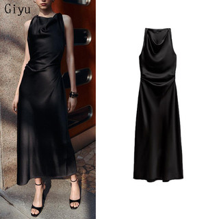 Zara Mùa hè Phong cách mới Tính khí Đầm kết cấu lụa Satin vừa vặn 8372090