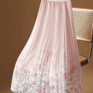Váy chữ A dáng dài xếp ly, chất liệu gạc, in hình, phong cách đơn giản mùa Xuân Hè