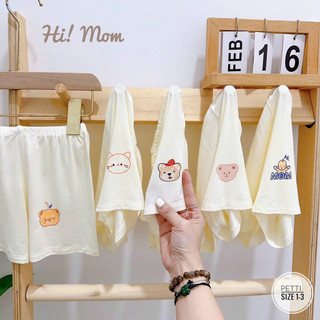 Quần Chục Đùi Quần Cộc Sơ Sinh Chất Petit Mềm Mát Nền Kem Trơn Hình Cho Bé Sơ Sinh Bé Trai Bé Gái 0-9m (3-9kg) Hi mom
