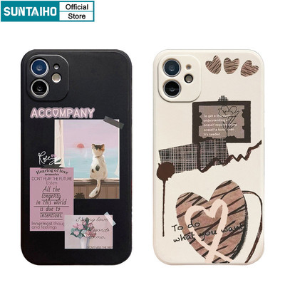 Suntaiho Thẩm Mỹ Vỏ Mèo Tiếng Anh Họa Tiết Graffiti Ốp lưng Iphone 16 15 14 13 12 11 Pro Max IP 7 8 Plus Iphon X Xs XR Xs Max Silicon Mềm Cao Cấp Chống Sốc Ốp Lưng