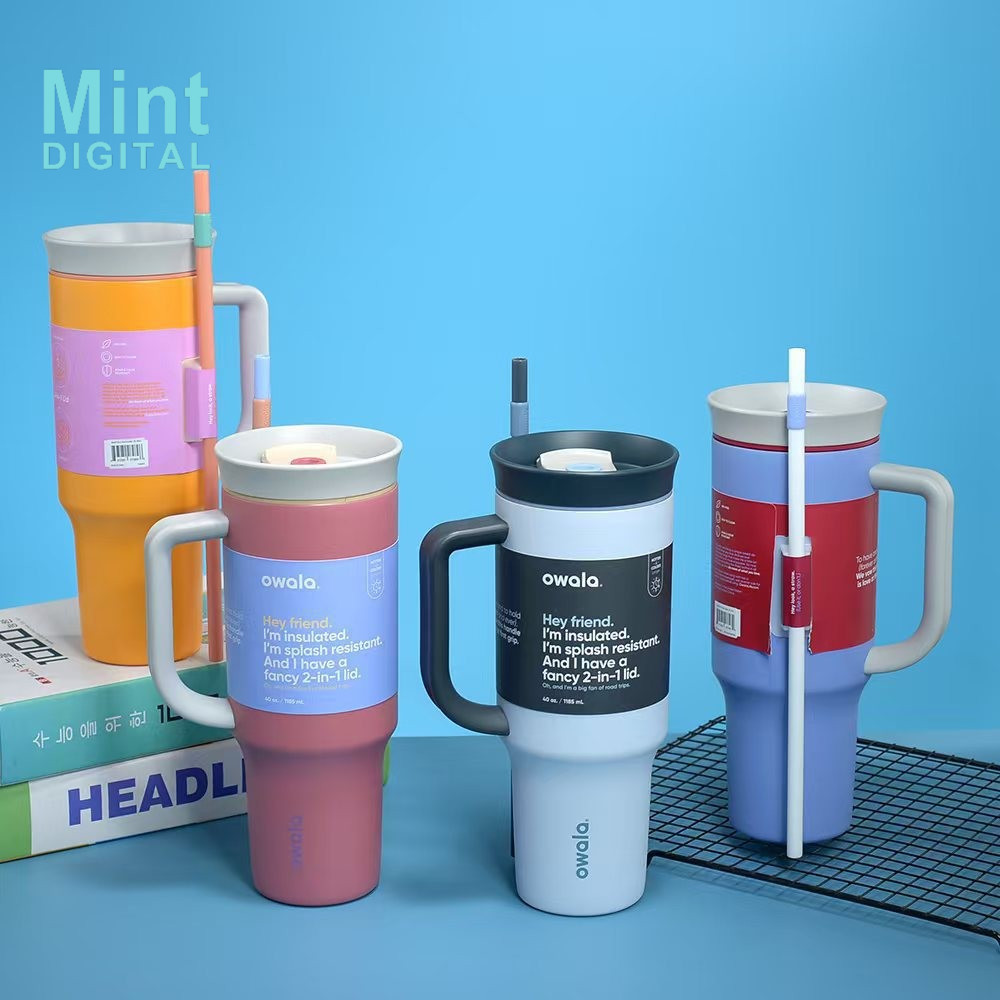Owala Tumbler Có Tay Cầm 40oz Thép Không Gỉ Ba Lớp Cách Nhiệt Du Lịch Có Nắp Chống Tràn Ống Hút Mang