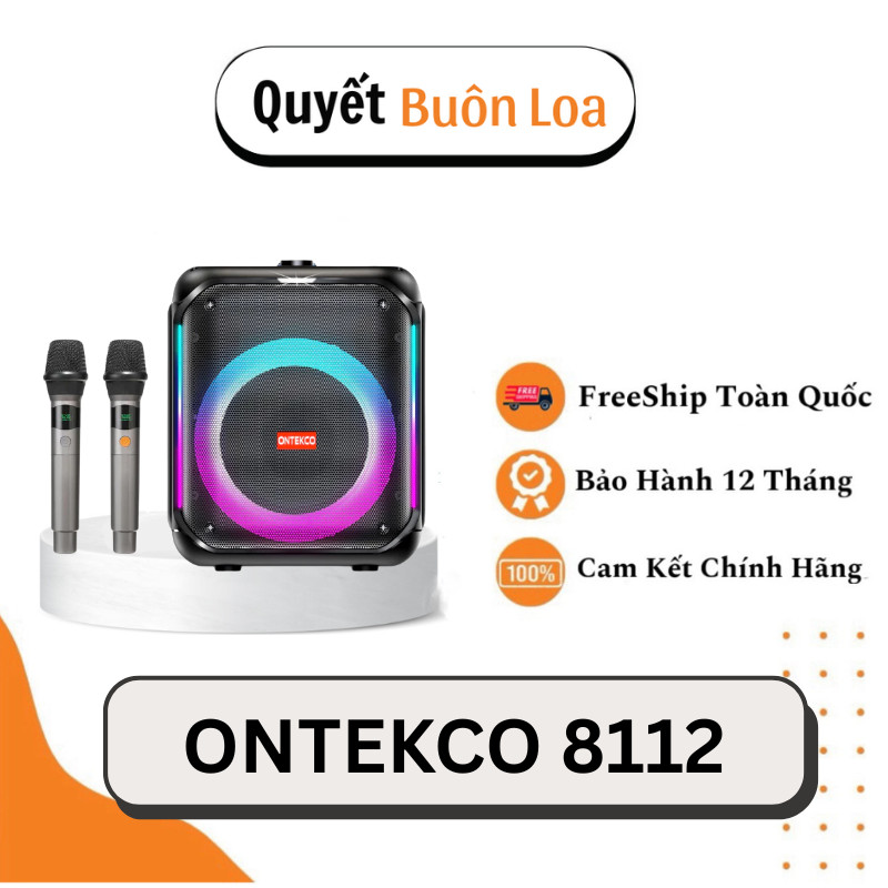 Loa xách tay ONTEKCO 8112 loa Led bluetooth karaoke chuyên nghiệp Bass 20 công suất lớn, kèm 2 micro