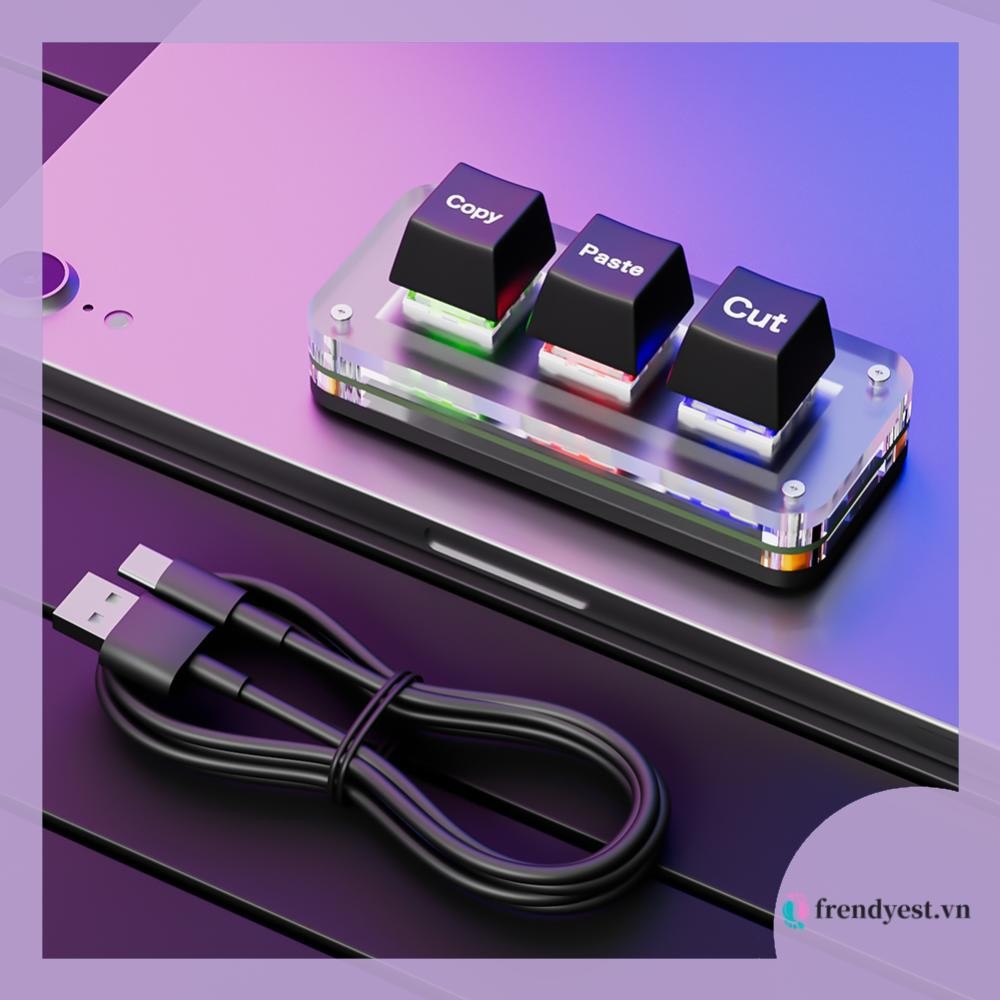 [Frendyest.vn] Bàn phím cơ chơi game Mini RGB Mini Cut Copy Paste 3 phím USB Type-C
